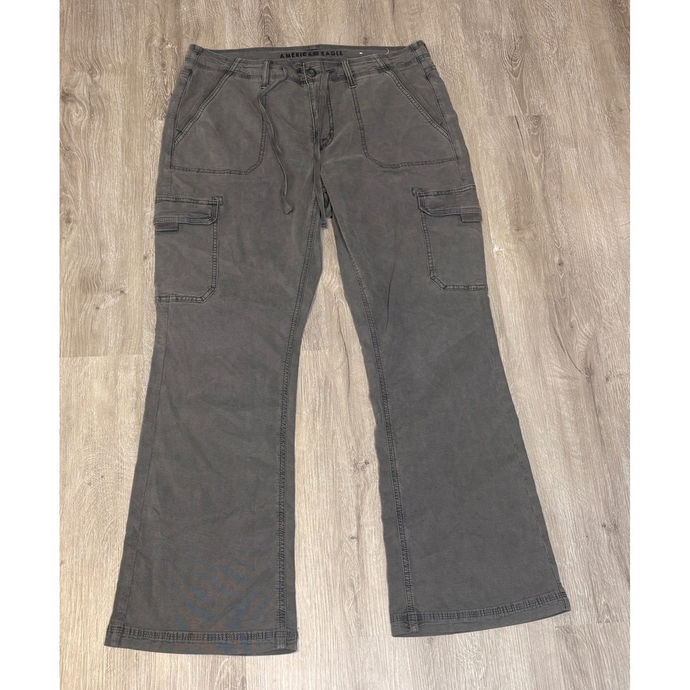 American Eagle Classic Bootcut Cargo Pants Gray Stretch Utility Women Size 14